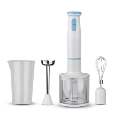 Блендерный набор  800 Вт погружная нерж сталь чаша пласт 0,7 л 2 скор 2 ножа бело-голубой Raf