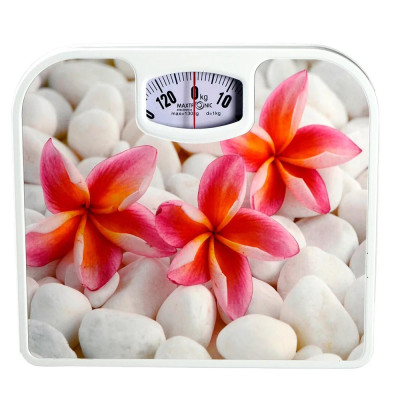 Весы напольные механические металл 130 кг 26*24 см Цветы на белых камнях Maxtronic