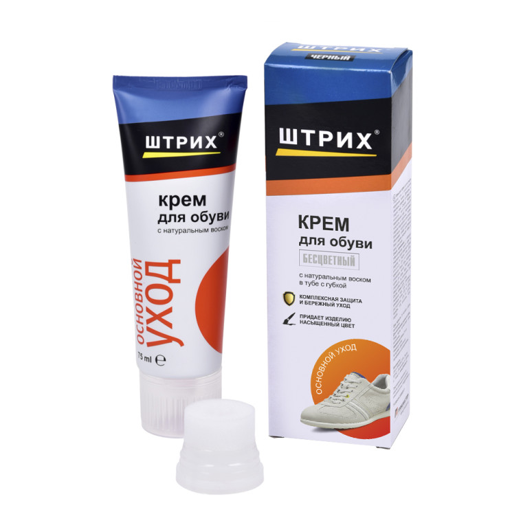 Крем для обуви туба с губкой 75 мл бесцветный ОСНОВНОЙ УХОД Штрих