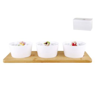 Набор фарфоровый салатников 4 пр на подставке белый с принтом Home made Коралл