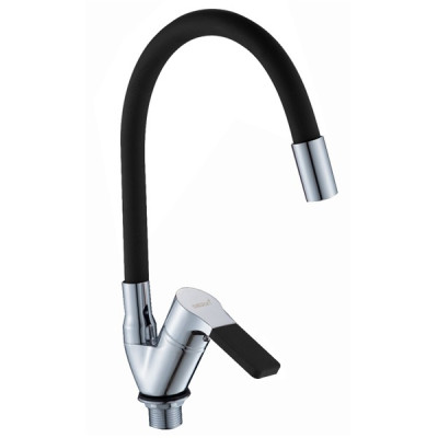 Смеситель DIKALAN для кухни однорыч. 40мм гайка гибкий силик. излив+насадка Черный БП (12) D57H76-7