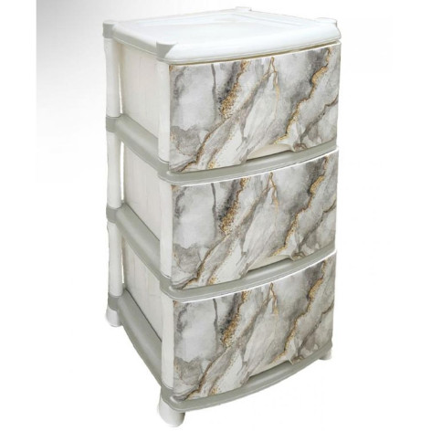 Комод пластиковый 3-х секционный 390*470*730 мм светло-серый Мрамор Violet