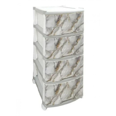 Комод пластиковый 4-х секционный 390*470*950 мм светло-серый Мрамор Violet Комод пластиковый 4-х секционный 390*470*950 мм светло-серый Мрамор Violet