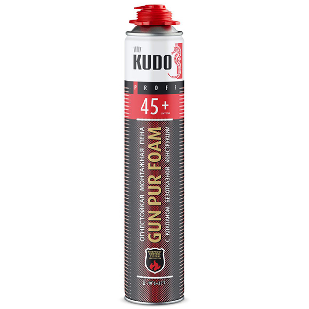 Пена монтажная профессиональная Fire Proof 45+ огнестойкая всесезонная 45л 1000мл Kudo