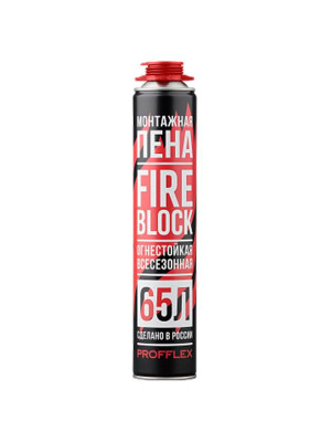 Пена монтажная профессиональная Fireblock противопожарная до 65л 900г 850мл Profflex Пена монтажная профессиональная Fireblock противопожарная до 65л 900г 850мл Profflex