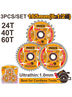 Набор пильных дисков по дереву 165 мм 3 шт 24T/40T/60T  INGCO TSB16503 INDUSTRIAL