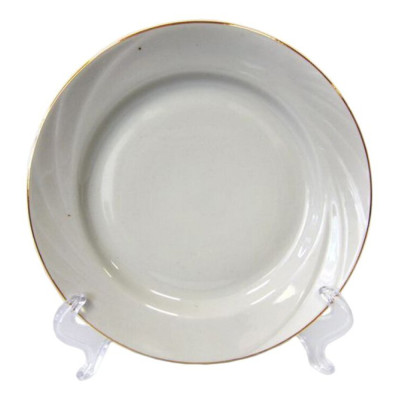 Тарелка фарфоровая обеденная 24 см Заводной край золотом Добрушский