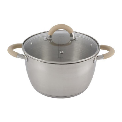 Кастрюля нерж сталь  4,5 л 22 см стекл крышка силикон ручка индукция Fortuna Mallony