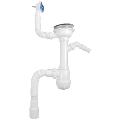 Сифон для мойки 3 1/2 х 40 с отводом для с/м и переливом с г.т. 40х40/50 белый Aquant /20/