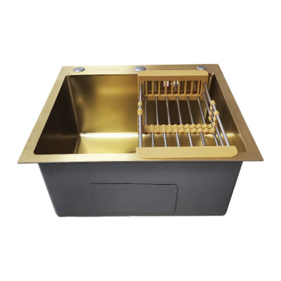 Мойка кухонная DIKALAN нерж. сталь SUS-304 золотой 50*50*22 сифон (1) KN505012