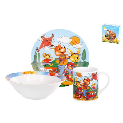 Набор керамический детский  3 пр кружка 200 мл тарелка 2 шт под упак Веселые зверята Коралл
