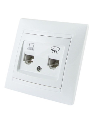 Розетка телефонная RJ11 + компьютерная RJ45 белая Розетка телефонная RJ11 + компьютерная RJ45 белая