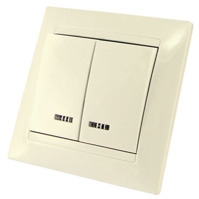 Выключатель 2 кл. с подсветкой 10А сл. кость 