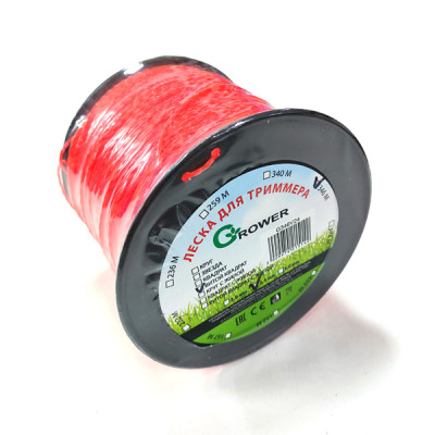 Леска для триммера GROWER (диаметр 2,4мм / ВИТОЙ КВАДРАТ/ БУХТА, длина 346м)