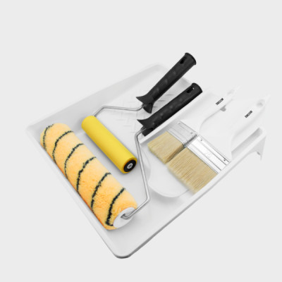Набор Почти даром ванна 32*32 валик240мм полиакрил, валик прижимной,  кисть 50-75 мм, шпатель