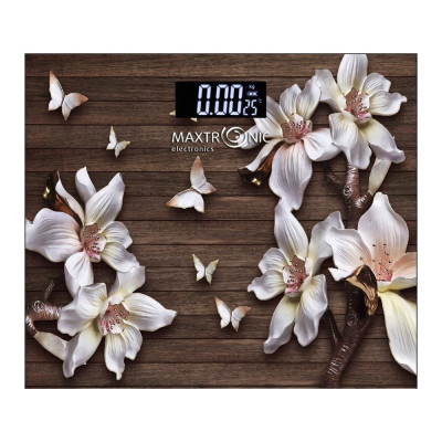 Весы напольные электронные стекло 180 кг 25*21 см Цветы на коричневом Maxtronic