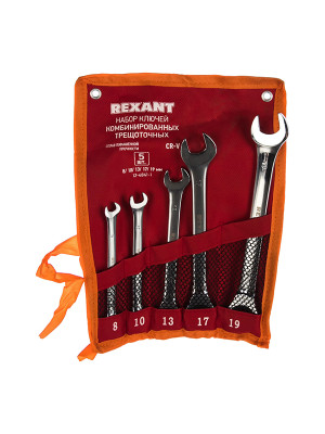 Набор ключей комб трещоточные 5шт (8, 10, 13, 17, 19 мм) REXANT