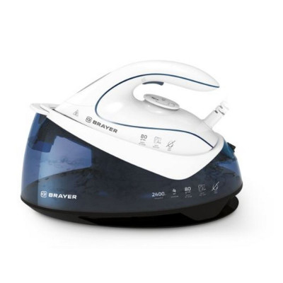 Парогенератор 2,4 кВт 0,9 л 80 г/мин керамическая подошва двуслойная верт отпар синий Brayer