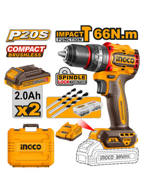 Шуруповерт INGCO CIDLI20668 ударный бесщеточный Li-Ion 20.0 В, 2.0 Ah. 2 АКБ 66 Нм  INDUSTRIAL NEW