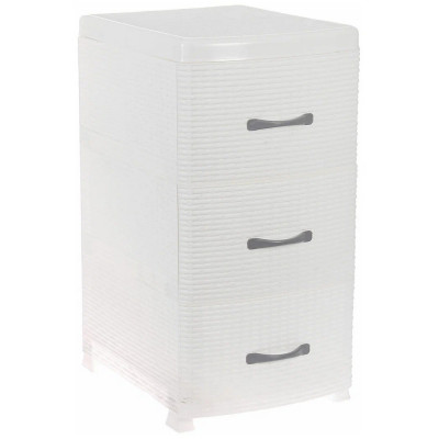 Комод пластиковый 3-х секционный 380*480*740 мм белый Ротанг Violet Комод пластиковый 3-х секционный 380*480*740 мм белый Ротанг Violet