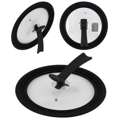 Крышка стеклянная 24/26/28 см стекло 4 мм силикон обод бакелит ручка Vetro-Special Mallony