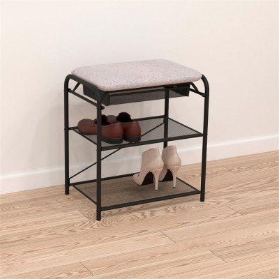 Подставка металлическая для обуви 3-х ярусная 45*30*50 см сиденье ящик черный Гранада 13В ЗМИ