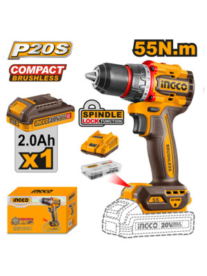 Шуруповерт INGCO CDLI205582 бесщеточный Li-lon 20 В, 2 Ач, 55 Нм, 1 акб,   INDUSTRIAL