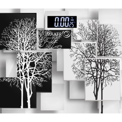 Весы напольные электронные стекло 180 кг 25*21 см Деревья черно-белый Maxtronic