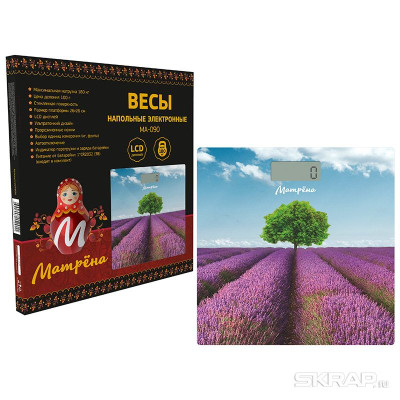 Весы напольные электронные стекло 180 кг 26*26 см дисплей Лаванда МА-090 Матрена