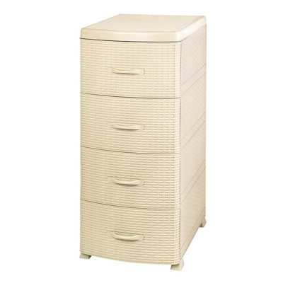 Комод пластиковый 4-х секционный 380*480*960 мм слоновая кость Ротанг Violet