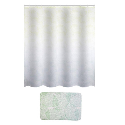 Набор для ванной комнаты штора 180*160 см коврик 45*68 см листья Рыжий Кот