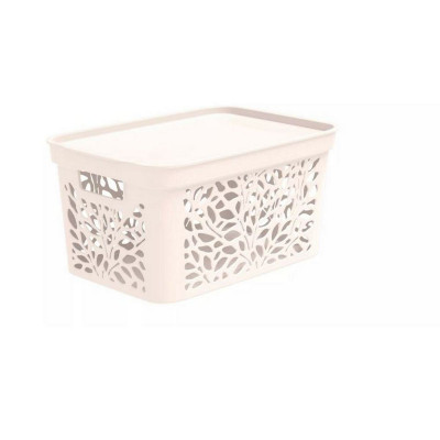 Корзина пластиковая 18 л 405*275*207 мм крышка молочный Leaves Полимербыт Корзина пластиковая 18 л 405*275*207 мм крышка молочный Leaves Полимербыт