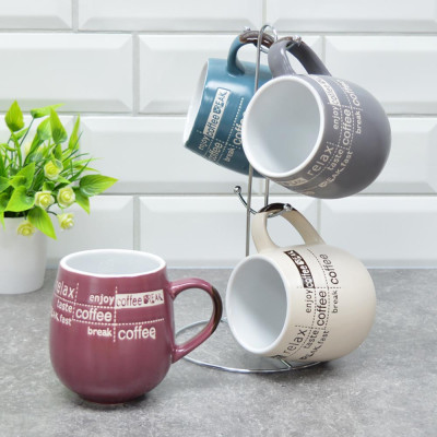 Набор керамический 5 пр 360 мл кружки металл подставка Coffee Bonjart