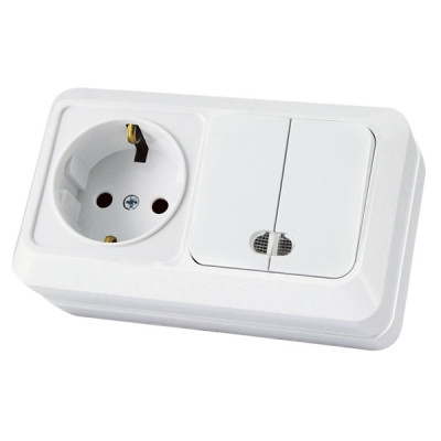 Блок комб. выкл. 2-кл. 10А с подсветкой + розетка 2П+З 16А 250В БКВР IP20 белый Блок комб. выкл. 2-кл. 10А с подсветкой + розетка 2П+З 16А 250В БКВР IP20 белый