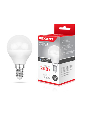 Лампа светодиодная E14  9,5 Вт 6500 K шарик 903 лм Rexant