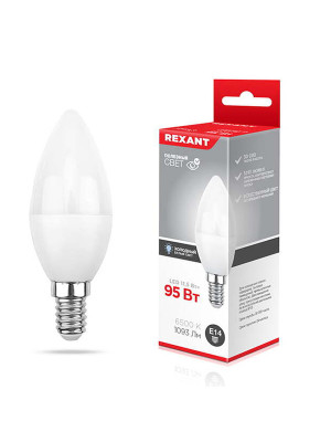 Лампа светодиодная E14 11,5 Вт 6500 K свеча 1093 лм Rexant Лампа светодиодная E14 11,5 Вт 6500 K свеча 1093 лм Rexant