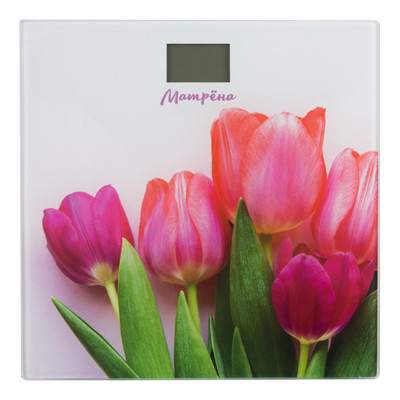 Весы напольные электронные стекло 180 кг 26*26 см дисплей Тюльпаны МА-090 Матрена