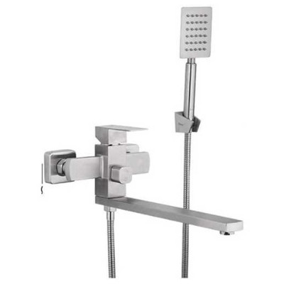 Смеситель д/ванны однорыч. длин. излив (L-нос) дивертер в корпусе+лейка+шланг F22802