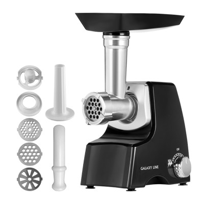 Мясорубка 1500 Вт пластиковая 1,2 кг/мин реверс 2 насадки черный Galaxy Line