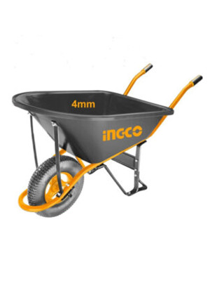 Тачка строительная INGCO 1 кол. 150л (100л), 150кг 4.00-8/пневмо, корыто пластик 4мм. HHWB66018