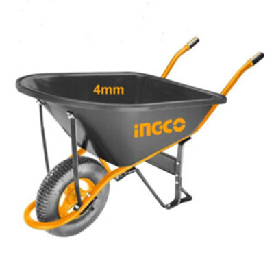 Тачка строительная INGCO 1 кол. 150л (100л), 150кг 4.00-8/пневмо, корыто пластик 4мм. HHWB66018