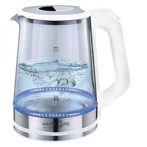 Чайник стеклянный электрический 2 л 1,8 кВт подсветка белый Maxtronic