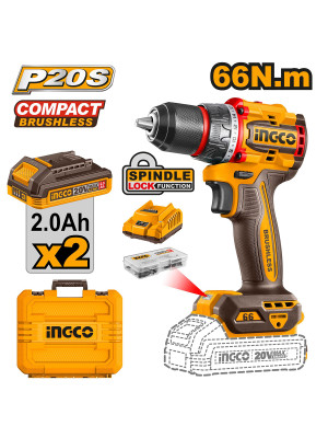 Шуруповерт INGCO CDLI20668 бесщеточный Li-ion 20.0 В, 2Ач, 66 Нм, 2акб, кейс  INDUSTRIAL
