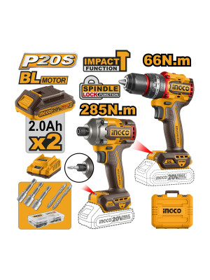 Набор шуруповерт 66N.m+винтоверт 285 N.m SUPER INGCO CKLI20277 INDUSTRIAL 20В, BL. Li-Ion