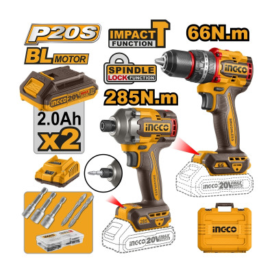 Набор шуруповерт 66N.m+винтоверт 285 N.m SUPER INGCO CKLI20277 INDUSTRIAL 20В, BL. Li-Ion