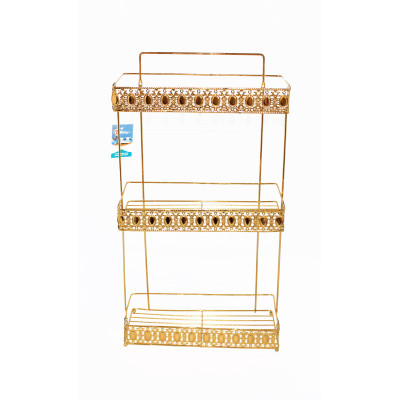 Полка металлическая для ванной 3-х ярусная 28*13*54 см золото Baizheng