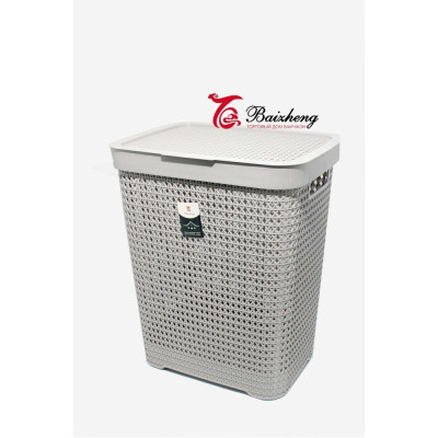 Корзина пластиковая для белья 60 л 435*345*535 мм с крышкой в ассортименте Baizheng