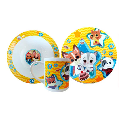 Набор керамический детский  3 пр кружка миска тарелка под упак Кошечки-собачки Мфк