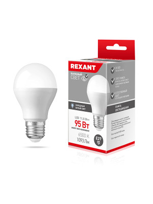 Лампа светодиодная E27 11,5 Вт 6500 K A60 груша 1093 лм Rexant Лампа светодиодная E27 11,5 Вт 6500 K A60 груша 1093 лм Rexant