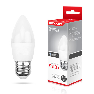 Лампа светодиодная E27 11,5 Вт 6500 K свеча 1093 лм Rexant